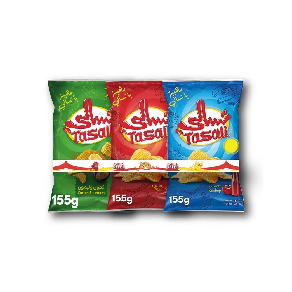 شيبس تسالي 155 جم بانواعه 3 حبة