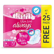 Always Skin Love Sanitary Pad With Wings Maxi Thick Large 47+25 Pads Free