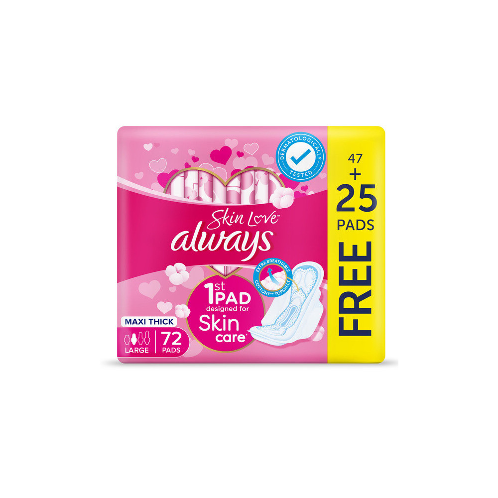 Always Skin Love Sanitary Pad With Wings Maxi Thick Large 47+25 Pads Free