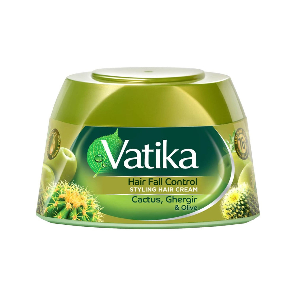 Vatika Naturals Hair Fall Control Styling Hair Cream Ghergir Cactus & Olive Strengthens & Nourishes Weak Hair 140 ml