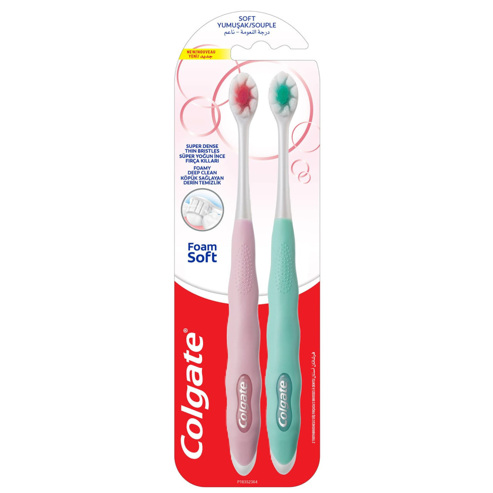 Colgate Foam Soft Super Dense Thin Soft Bristle Toothbrush Assorted Colour 2 pcs
