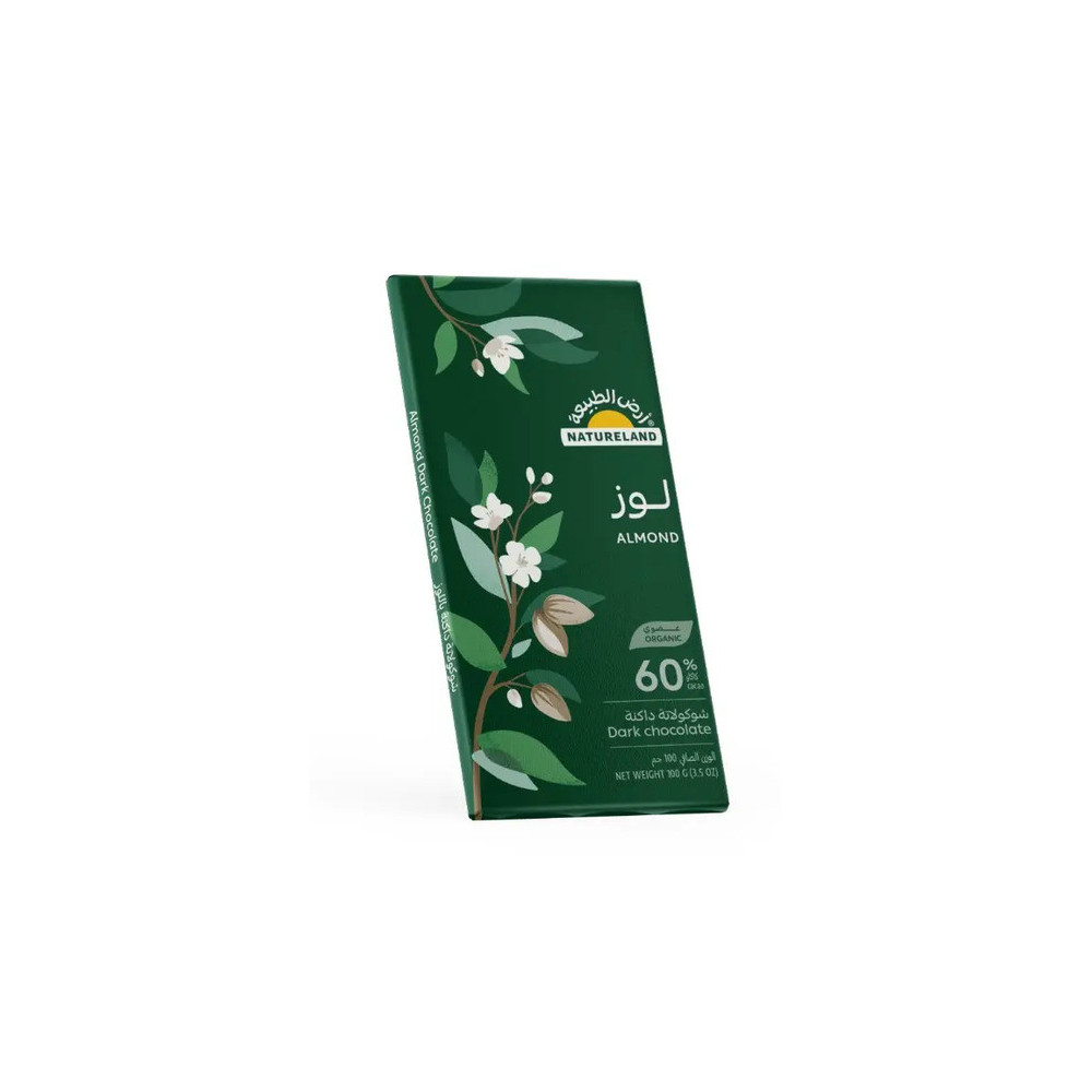 Organic Dark Chocolate Bar 60% Cocoa 100g - Natureland - Almonds