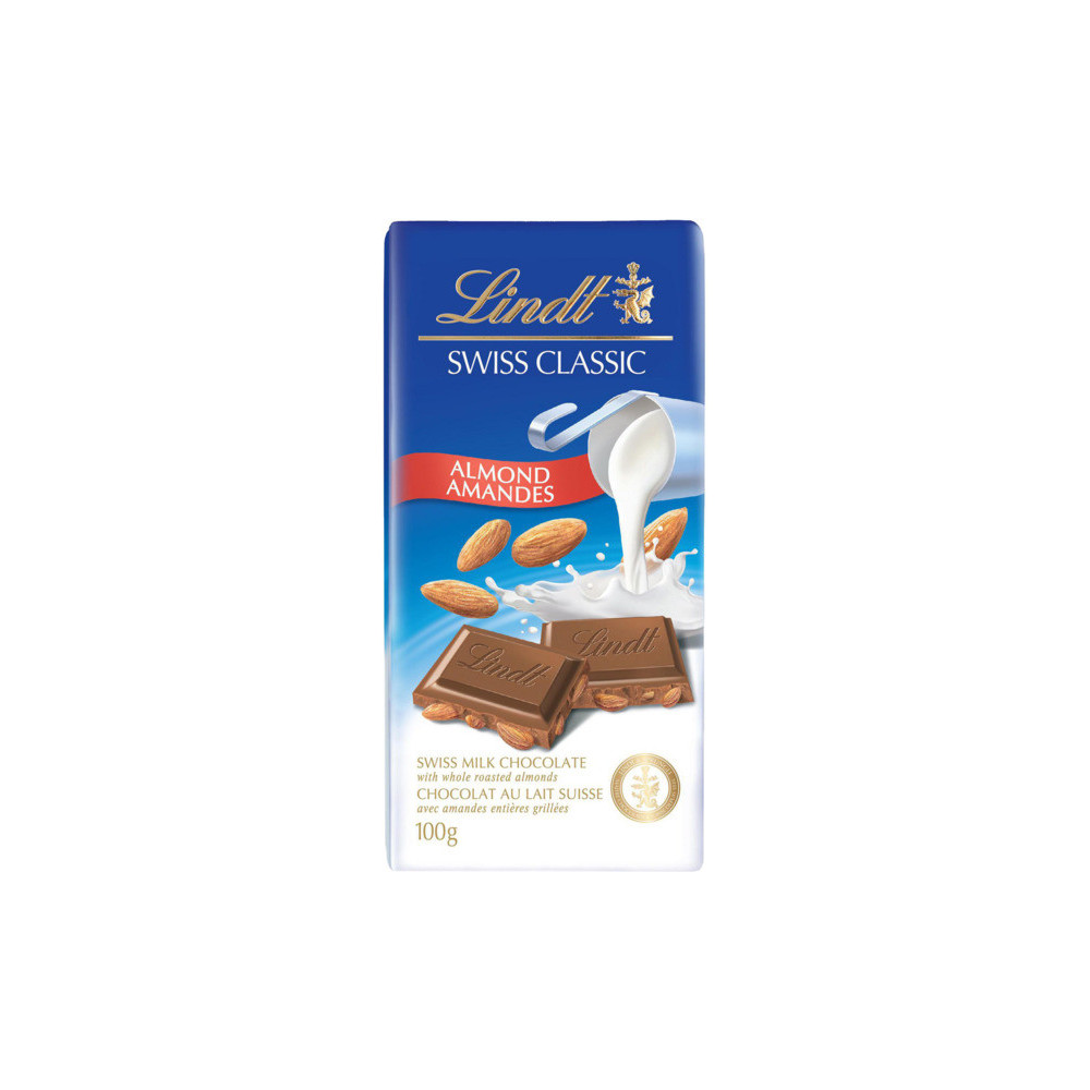 Lindt Swiss Classic Whole Almond Milk Chocolate 100g.