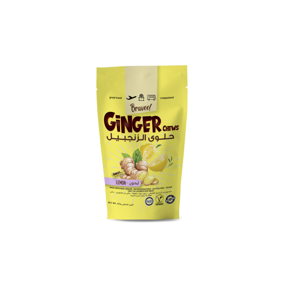 BRAVOO GINGER CHEWS LEMON 63 GRM