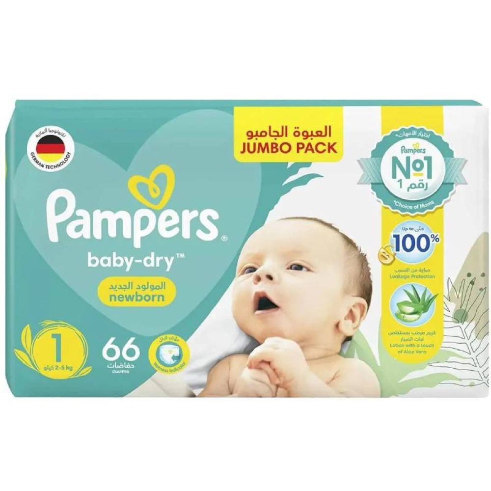 Pampers Baby-dry Diapers Size 1, Newborn 2-5 Kg 2 66 Pieces