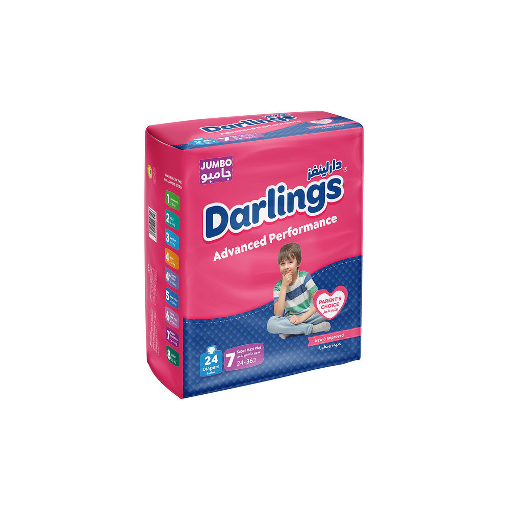 Darlings Jumbo Baby Diapers (24 Diapers) Plus No. 7