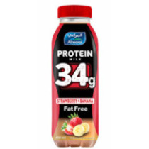 Almarai skimmed milk with 34 g protein, 400 ml, banana and strawberry flavor