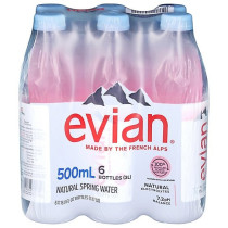 evian Natural Spring Water Bottles - 6-0.5 Liter