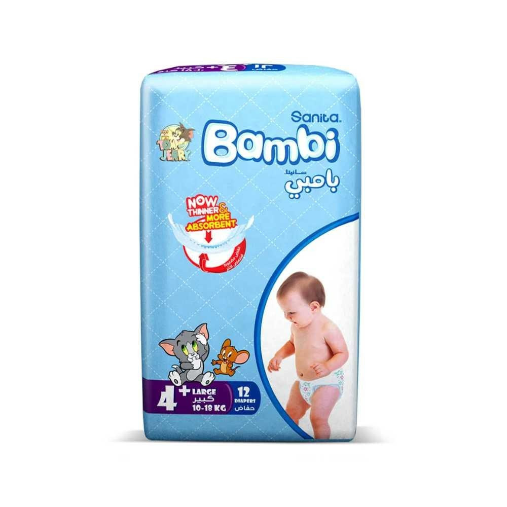 Sanita Bambi Baby Diapers Large Plus Regular No. 4+ (12 Diapers)