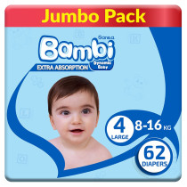 Sanita Bambi Large Jumbo Baby Diapers No. 4 (62 Diapers)