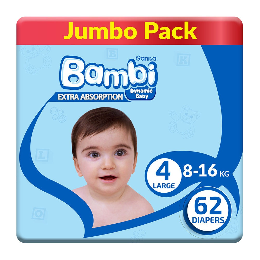 Sanita Bambi Large Jumbo Baby Diapers No. 4 (62 Diapers)