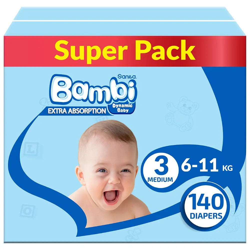 Sanita Bambi Super Pack Baby Diapers Medium No. 3 (140 Diapers)
