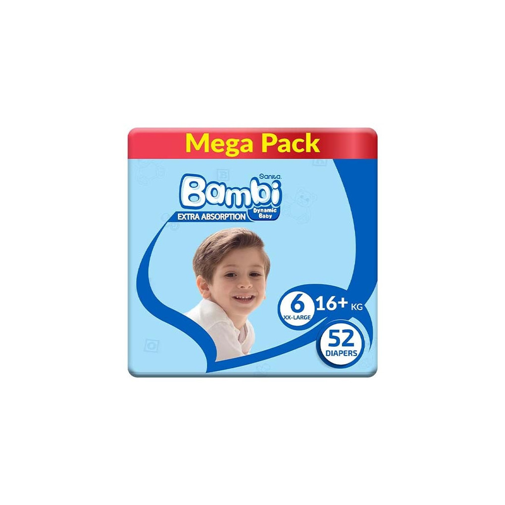 Sanita Bambi Baby Diapers Mega Extra Large No. 6 (52 Diapers)