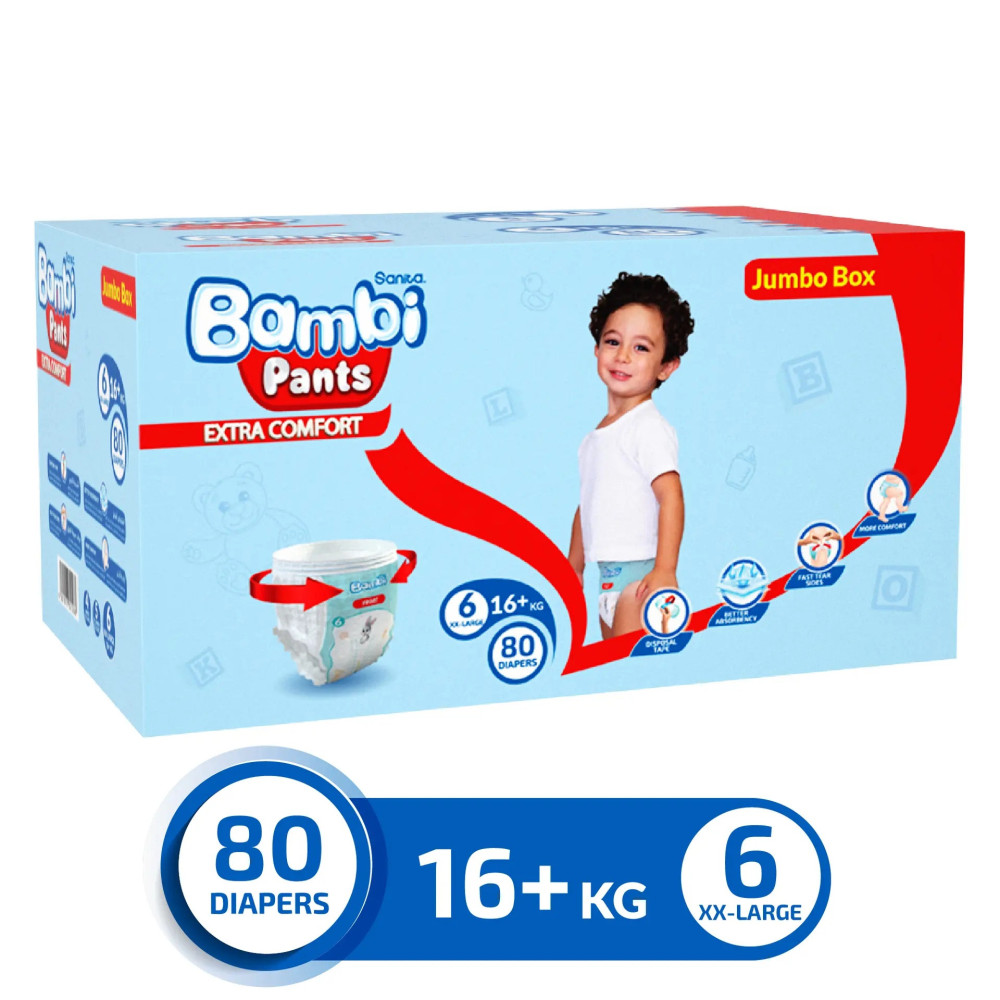 Sanita Bambi Baby Diapers Extra Large Shorts Carton No. 6 (80 Diapers)