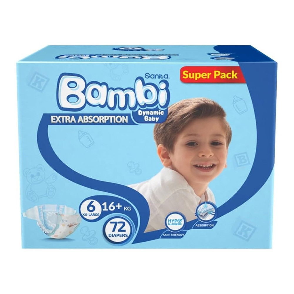 Sanita Bambi Super Big Baby DiapersXXL No. 6 (72 Diapers)