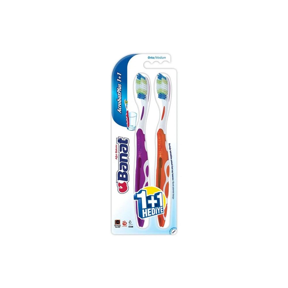 Banat Acrobat Plus Adult Toothbrush Medium 2 Pieces